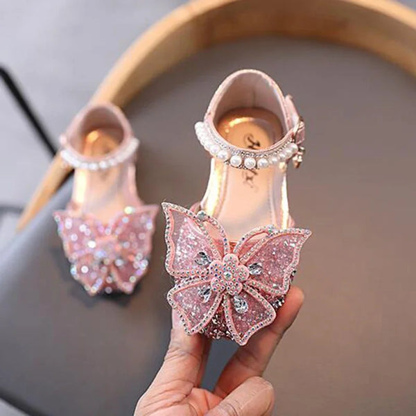 Girls sequin bow princess sandals sparkly flats