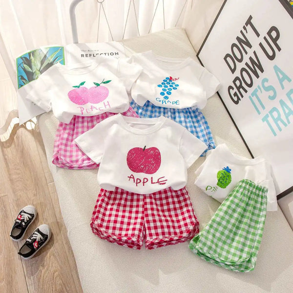 Kids' Top & Plaid Shorts Set Fruit Print - Kindle Kids ABC