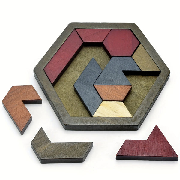 Wooden Hexagon Tangram Brain Teaser — Logic Puzzle for Kids & Adults | 6Y+ - photo 1