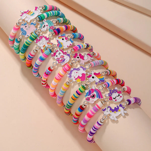 Girls' Charm Bracelets 12-pc — Unicorn Cat Flower Beaded | 5–10Y - photo 1