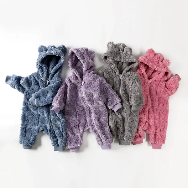 baby hooded flannel romper warm winter jumpsuit - photo 1