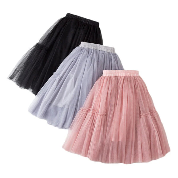 Girls Cotton Lace Tutu Skirt 4-12Y — Pleated Black Pink Gray Pettiskirt - photo 1