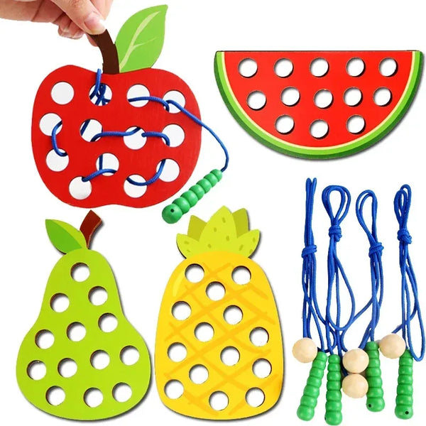 Wooden lacing threading fruit beads fine motor toy - photo 3