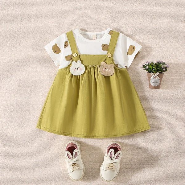 Baby Girl Teddy Bear Short Sleeve Cotton Dress – Summer | 6M–3Y - photo 1