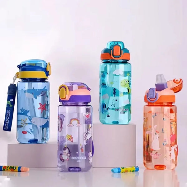 Kids water bottle with straw 600ml leak-proof Tritan cup