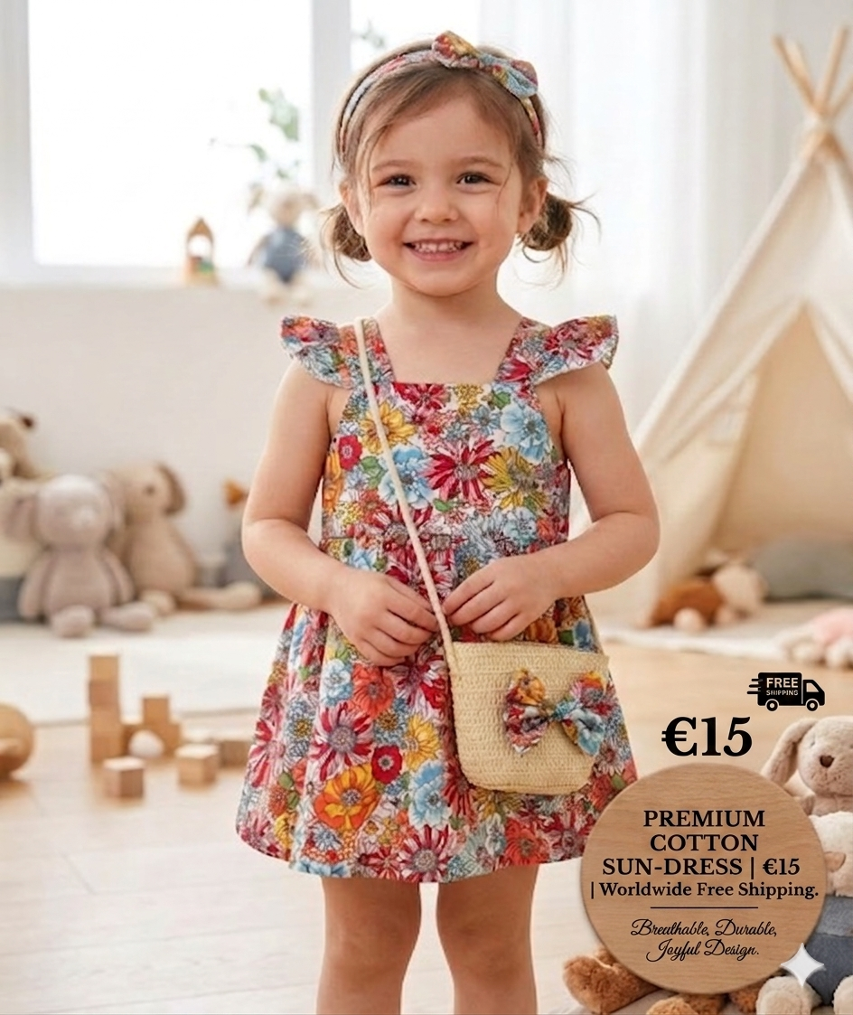 Baby Girl Summer Floral Dress with Straw Bag – Vintage Garden Style