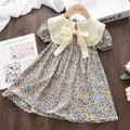 Girls Floral Summer Dress – Bow Peter Pan Collar A-Line Princess Dress