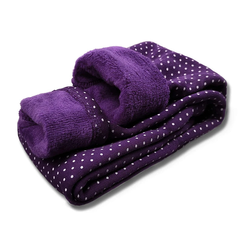 Baby Girl Velvet Leggings — Dot Stretch Warm Trousers | 6M–7Y