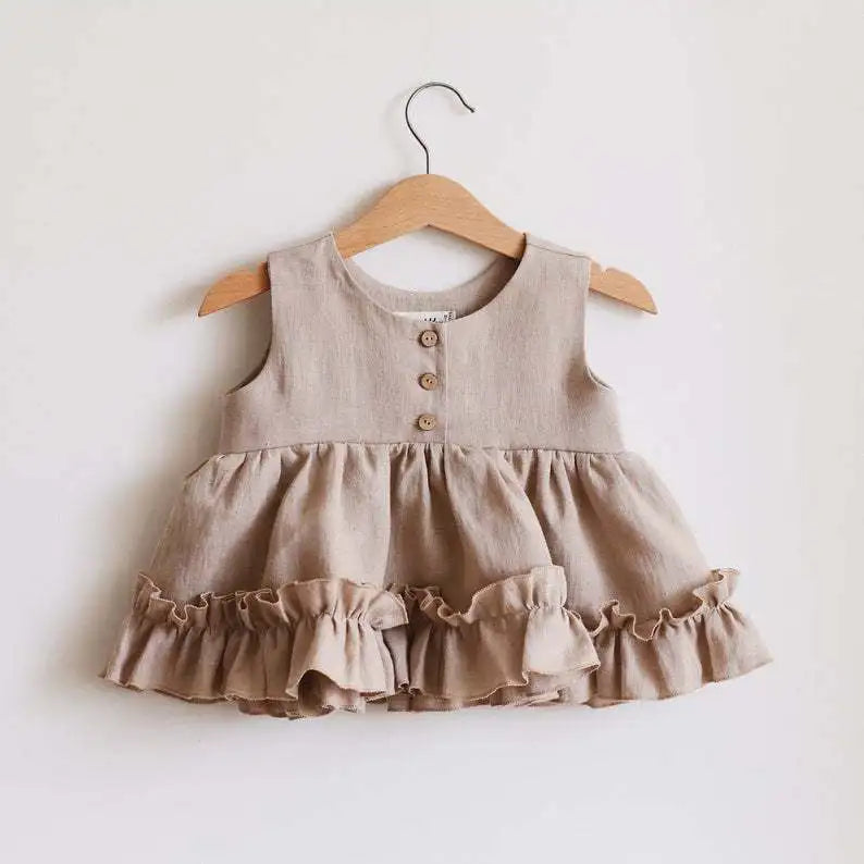 Baby Girl Linen Ruffle Top and Bloomer Shorts Set