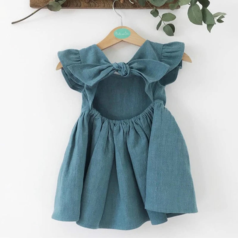 Baby Girls Cotton Linen Flying Sleeve Dress - photo 1