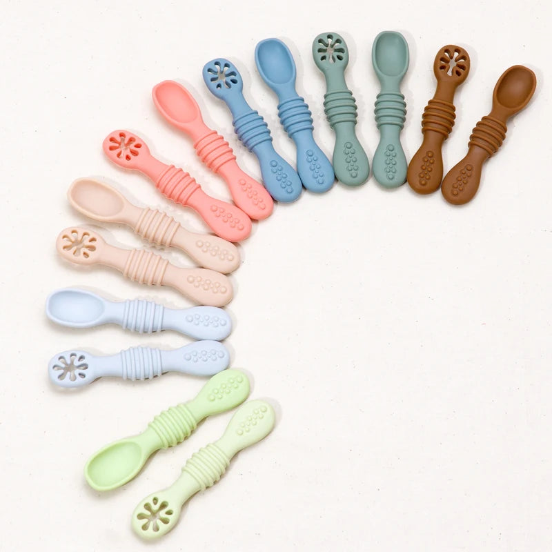 Silicone Baby Training Spoon & Fork Set — Self-Feeding Utensils | 6M+ - photo 1
