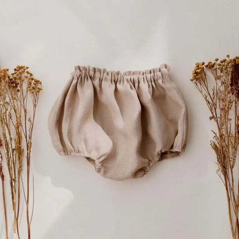 Baby Girl Linen Ruffle Top and Bloomer Shorts Set