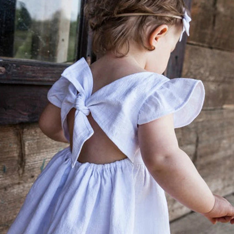 Baby Girls Cotton Linen Flying Sleeve Dress - photo 2