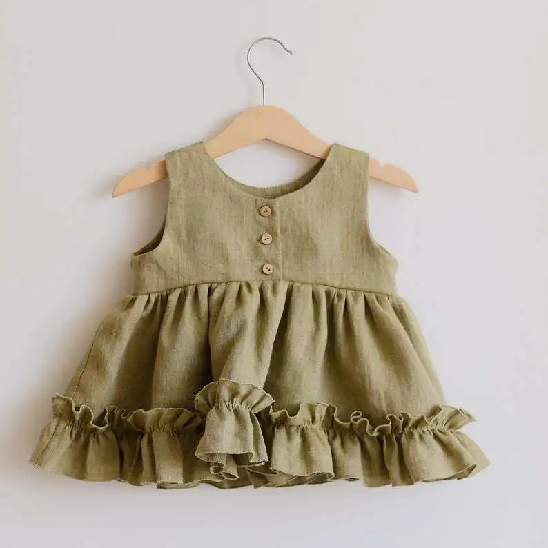 Baby Girl Linen Ruffle Top & Bloomer Set – Summer 2-Piece | 3M–3Y - photo 14