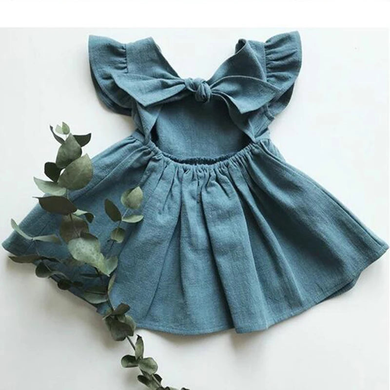 Baby Girls Cotton Linen Flying Sleeve Dress - photo 4