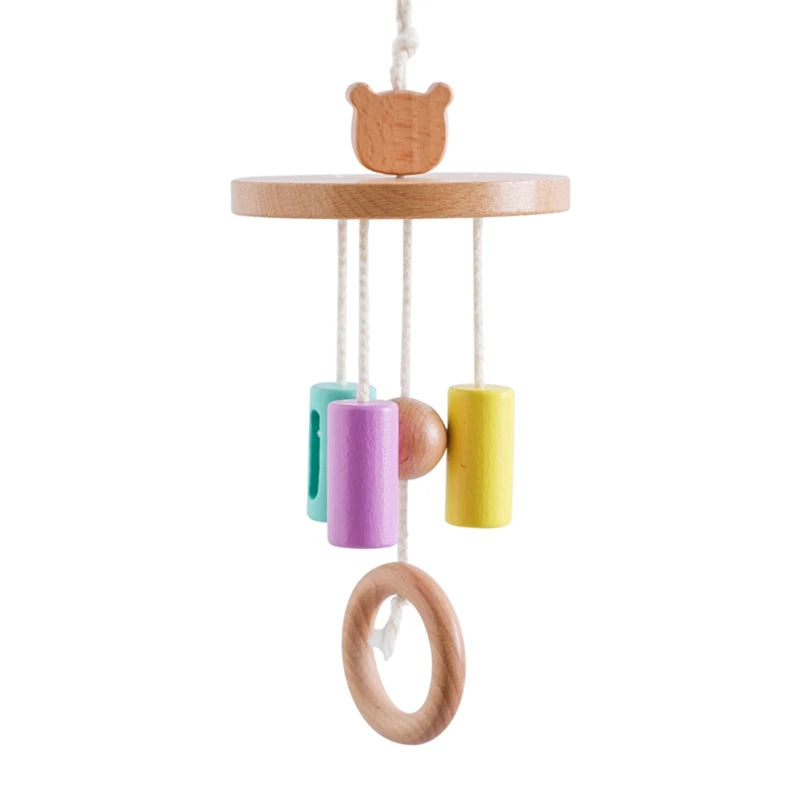 Wooden Crib Mobile with Bear, Moon & Stars — Nursery Bed Bell Toy