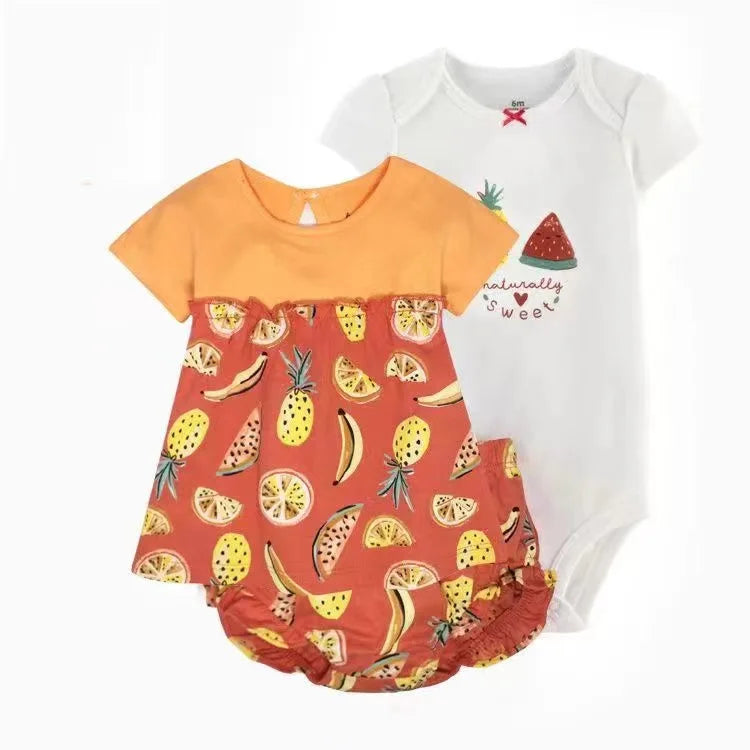 Baby Girl Summer Outfit Set – Floral Bodysuit & Shorts (3 Pcs)