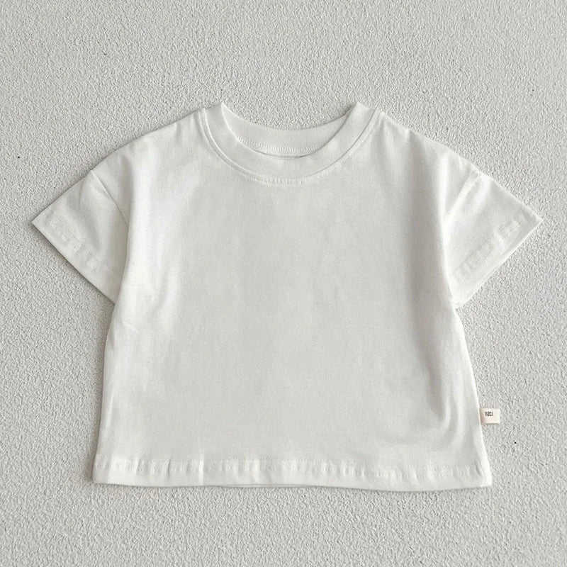 Maglietta in Cotone per Neonati — Top a Maniche Corte Tinta Unita | 0-4A