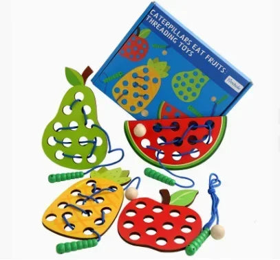 Wooden lacing threading fruit beads fine motor toy - photo 12