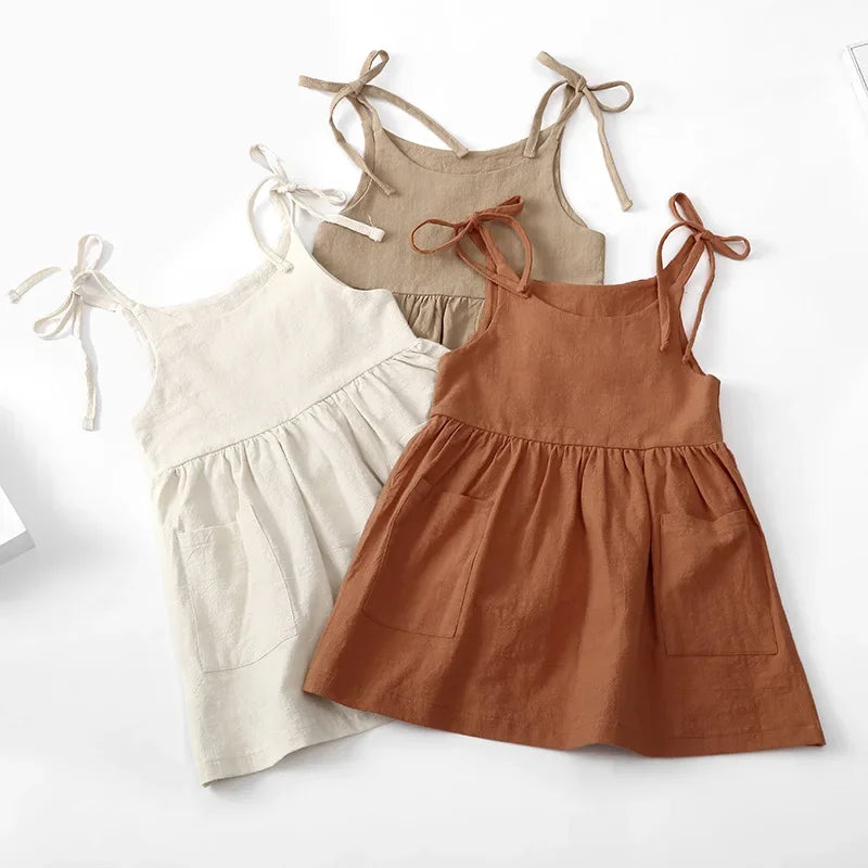 Girls Cotton Sundress - Solid Sleeveless Slip Dress 1-6Y - photo 3