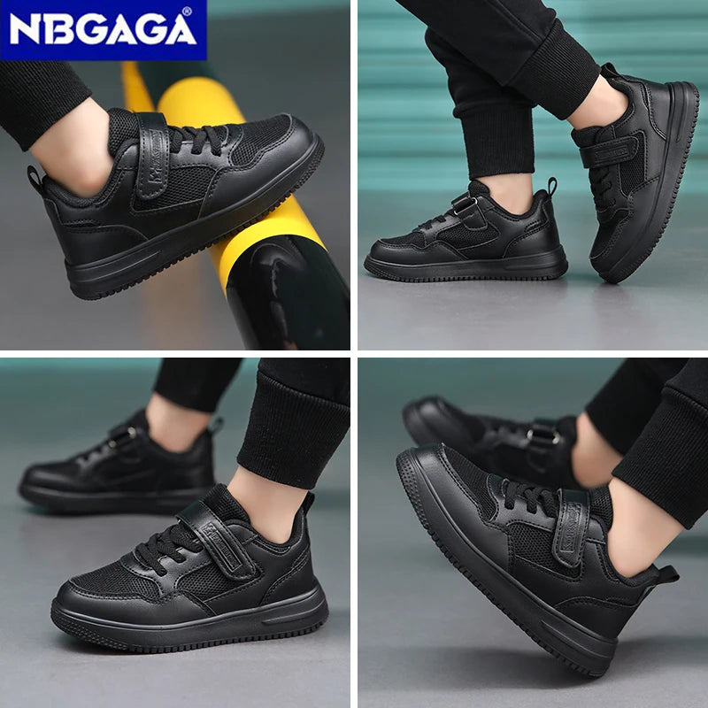 Kids Casual Sport Sneakers — Black Leather Non-Slip | 7–13Y - photo 6