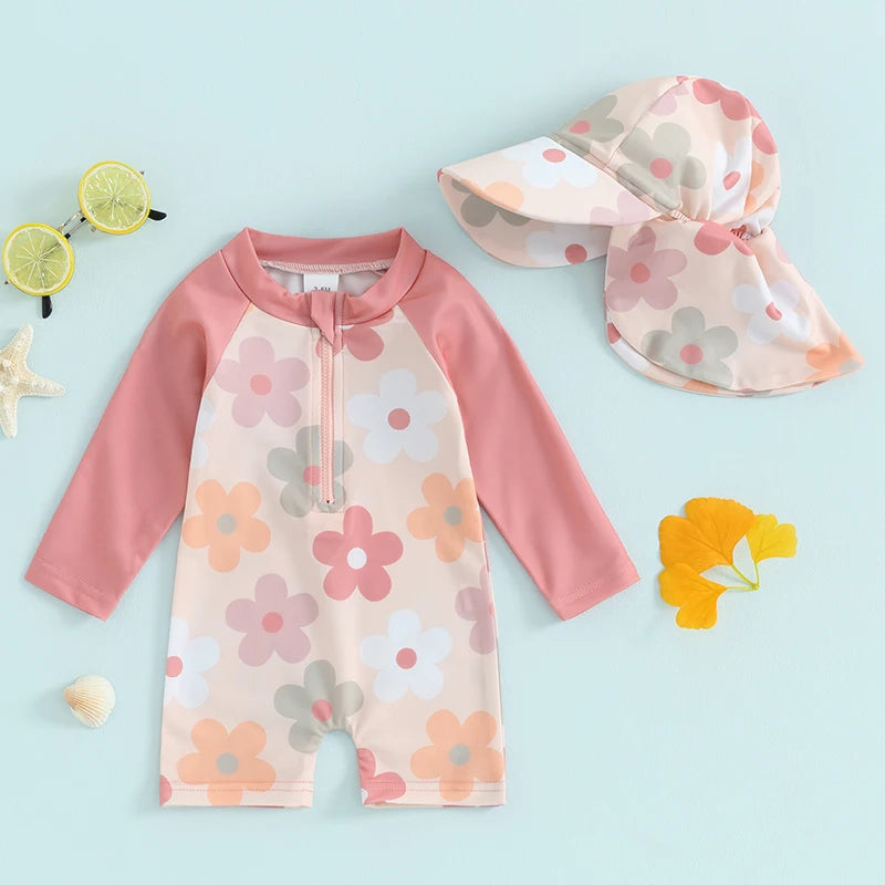 Baby Girls Rash Guard Swimsuit & Sun Hat Set — photo 1