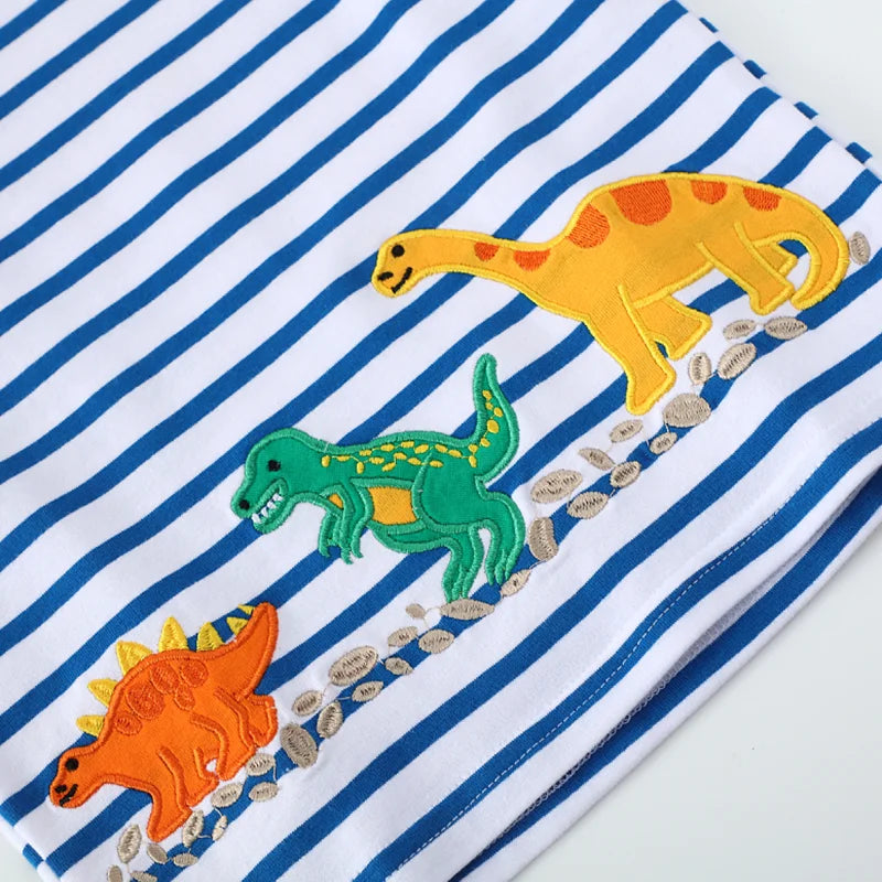 Kids Striped Dinosaur Cotton T-Shirt - photo 5