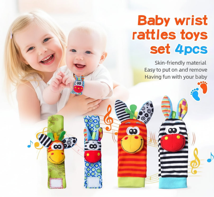 Baby Wrist Rattles & Animal Socks Set – Sensory Toys for Newborns (0–12M)