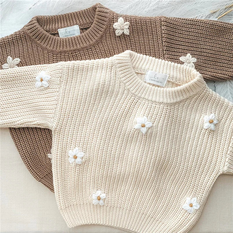 Baby Girl Knit Flower Sweater — Soft Pullover Knitwear | 0–7Y