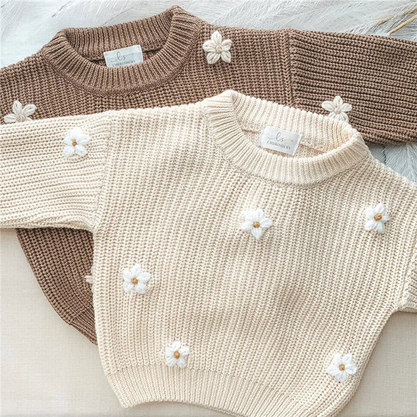 Baby Girl Knit Flower Sweater — Soft Pullover Knitwear | 0–7Y