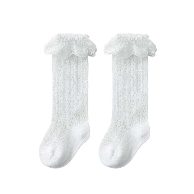 Baby Girls Knee High Lace Socks Bow Mesh Cotton Ages 0-3Y - photo 13