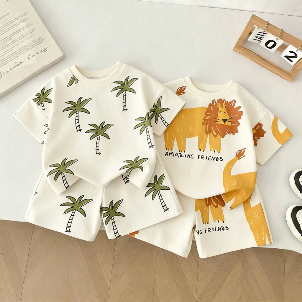 Toddler Cotton Tee & Shorts Set - Lion & Palm Print 9M-6Y - photo 1