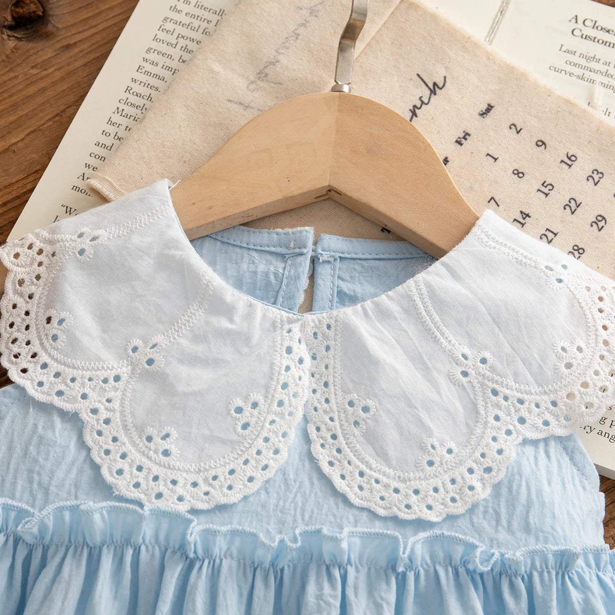 Baby Girl Cotton Sleeveless Dress with Lapel Collar