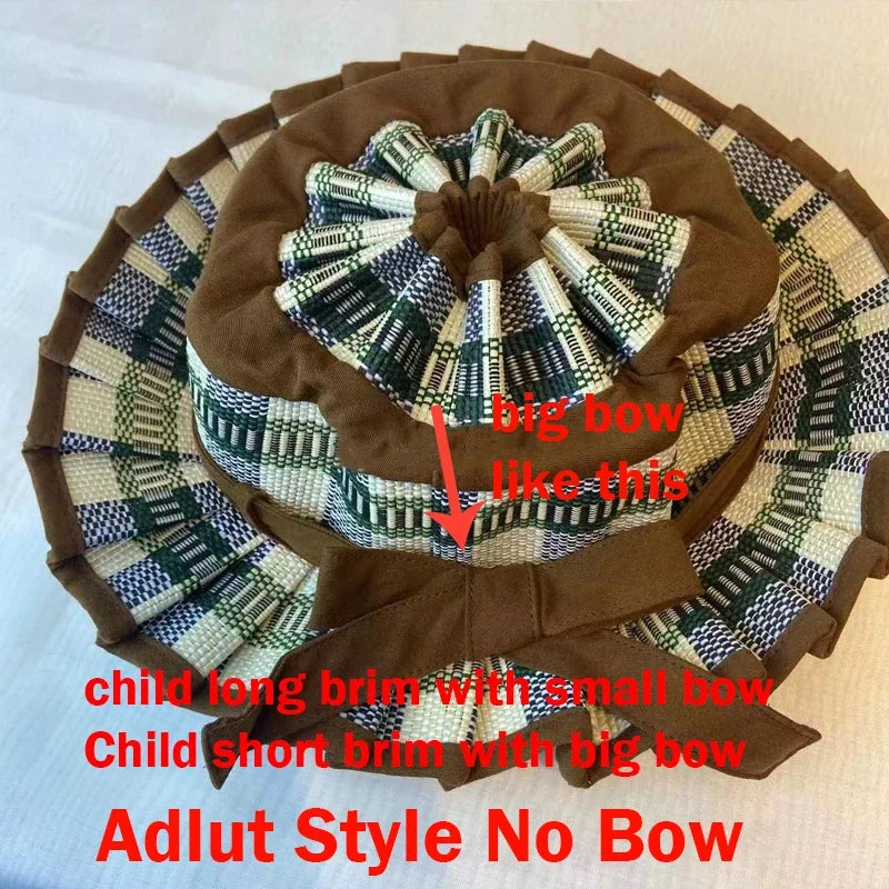 Panama Straw Sun Hat - Foldable Hand-Woven with Plaid Bow - Kids & Adults - photo 19