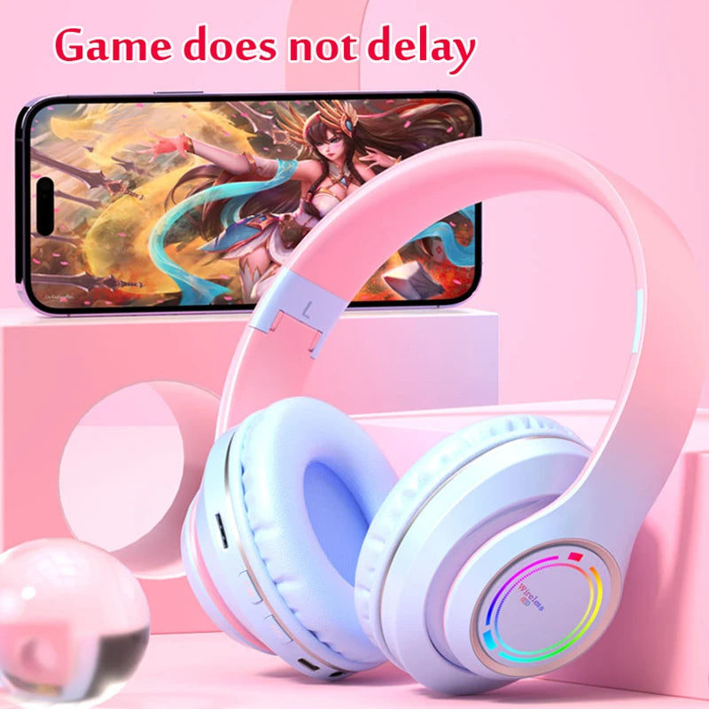 Kids wireless bluetooth headphones with LED lights SD card 3-12Y