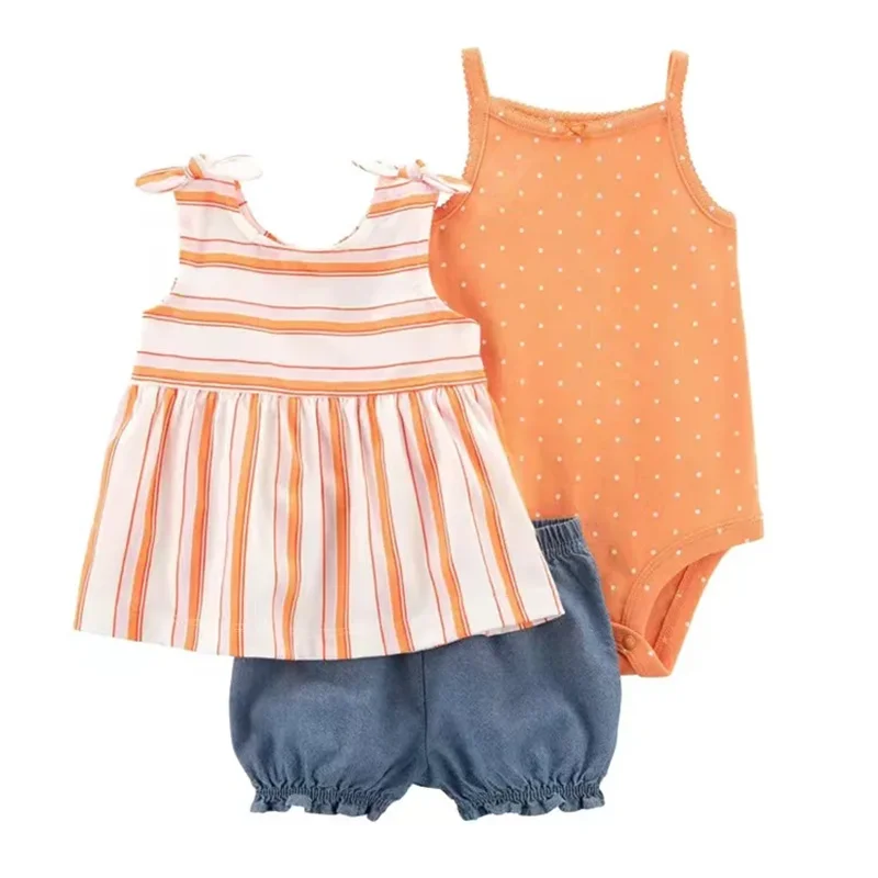 Baby Girl Summer Outfit Set – Floral Bodysuit & Shorts (3 Pcs)