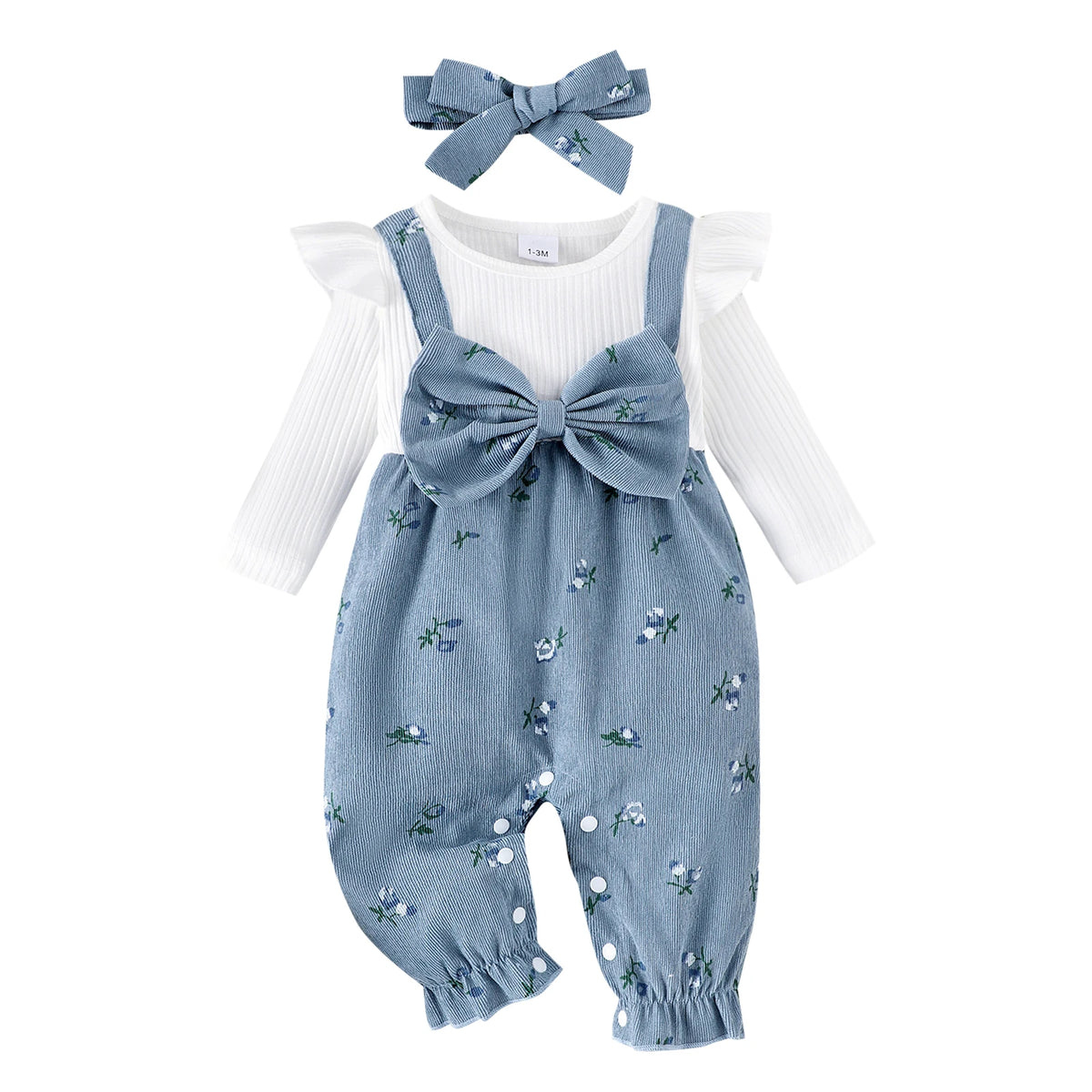Floral bow cotton romper set with headband, infant girl outfit - Kindle Kids ABC - view 7