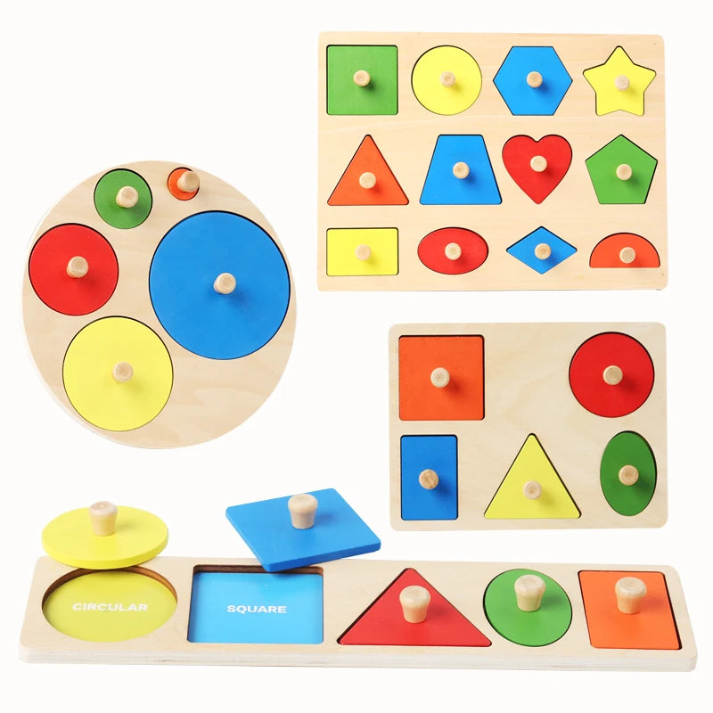 Montessori wooden geometric shape sorting puzzle boards