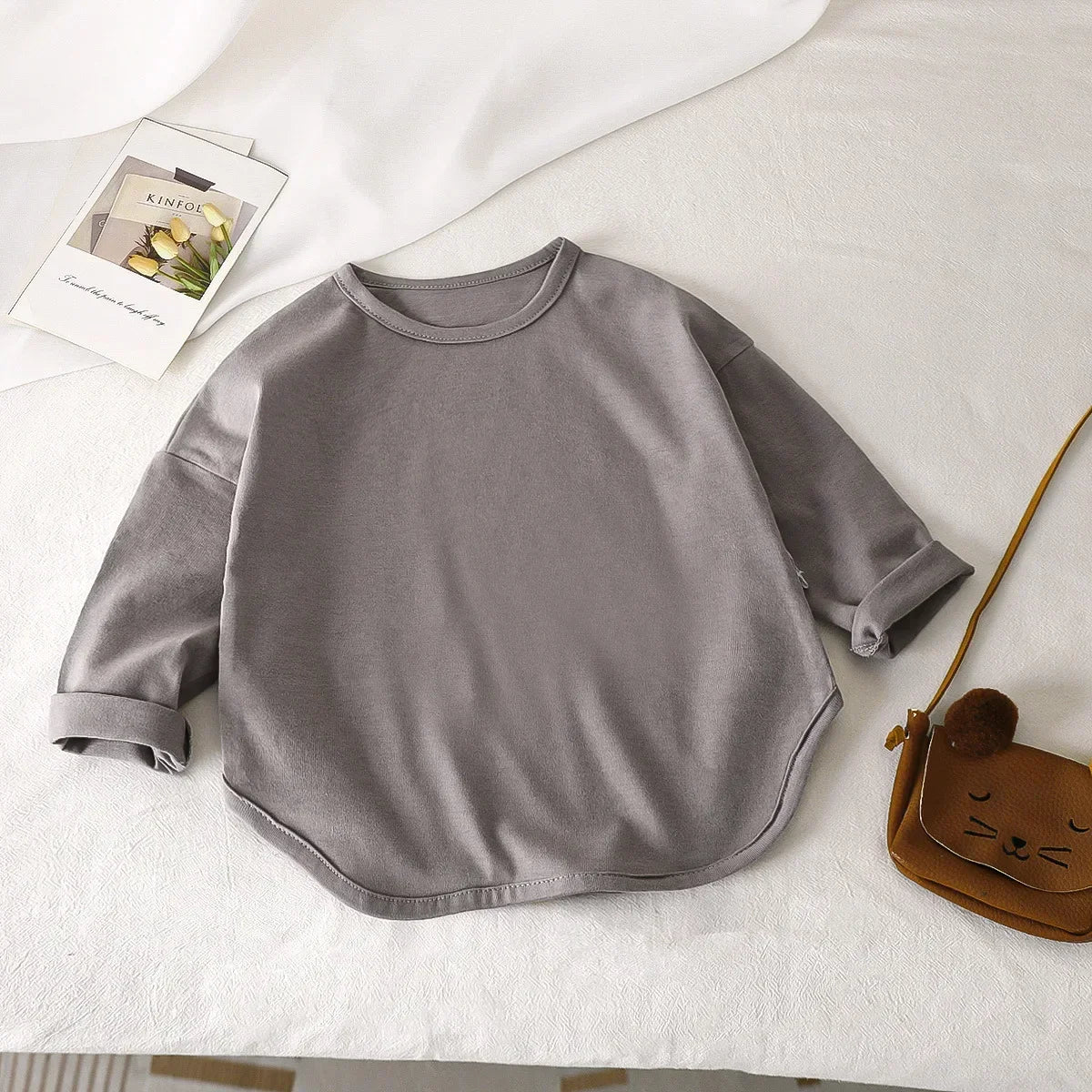 Baby and kids pure cotton long-sleeve basic tee, solid - Kindle Kids ABC - view 8