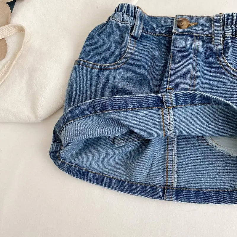 Girls denim skirt with built-in lining shorts — Kindle Kids ABC