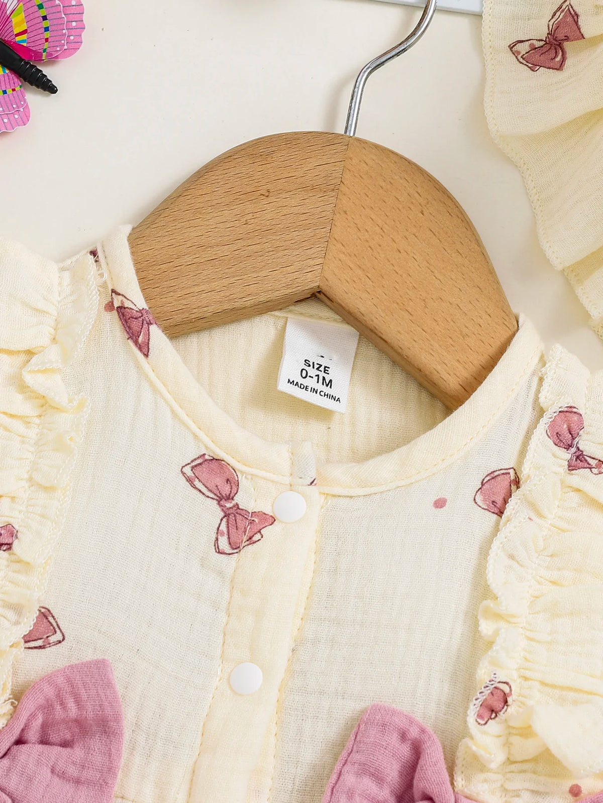 Baby Girl Bow Print Ruffle Dress & Hat Set - photo 4
