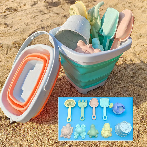 Kids beach sand play set folding bucket and tools