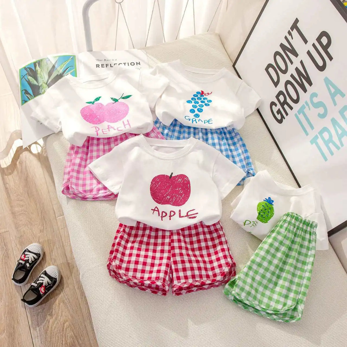 Kids' Top & Plaid Shorts Set Fruit Print - Kindle Kids ABC
