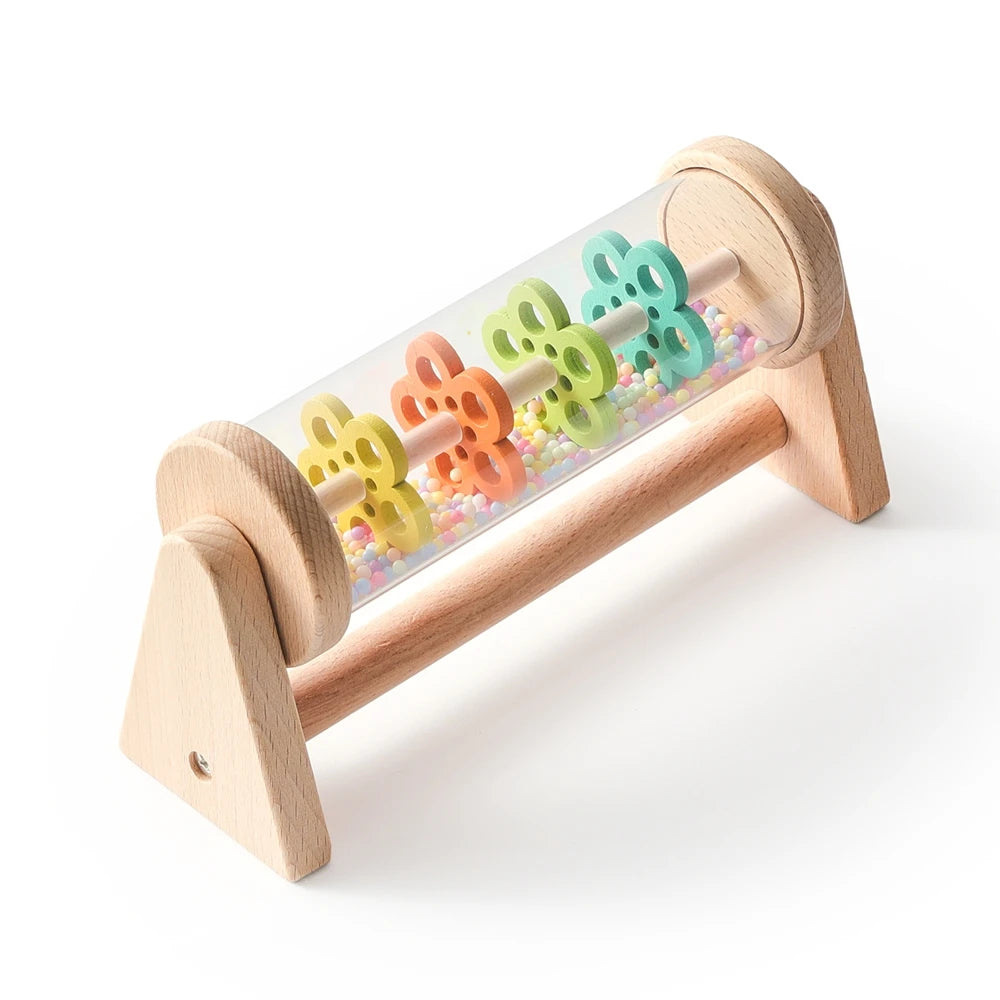 Montessori wooden rainmaker roller with wooden stand