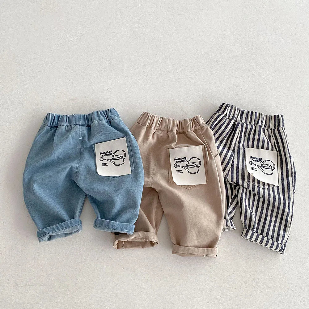 Kids Casual Elastic Waist Pants — Stripes, Denim & Solid - photo 2