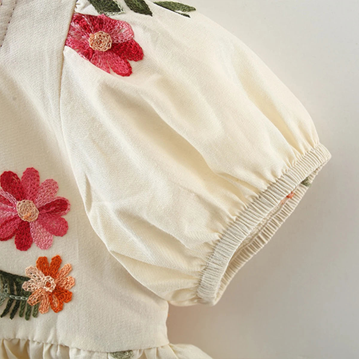 Baby Girls Summer Embroidered Dress – Puff Sleeve Cotton | 6M–3Y - photo 4