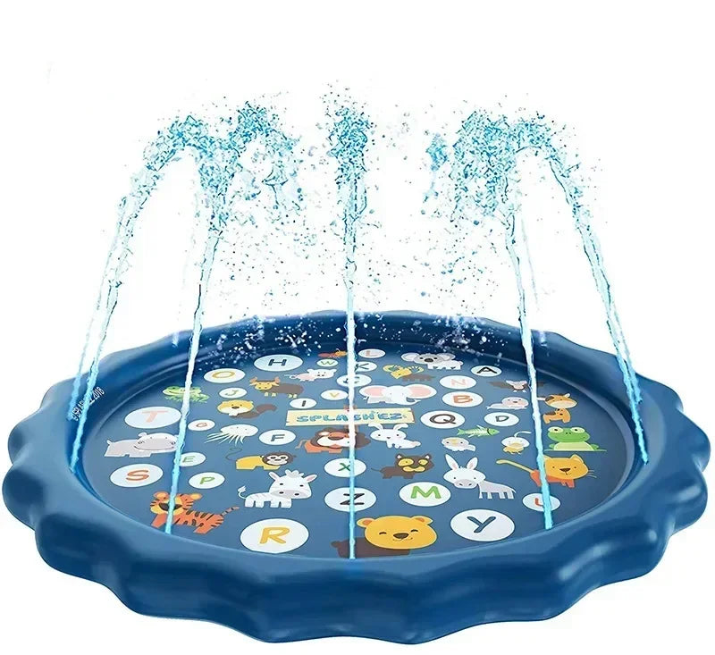 Sprinkler splash pad spraying water arcs