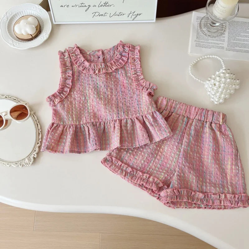 Girls' Pink Checkered Top & Pants Set - Kindle Kids ABC
