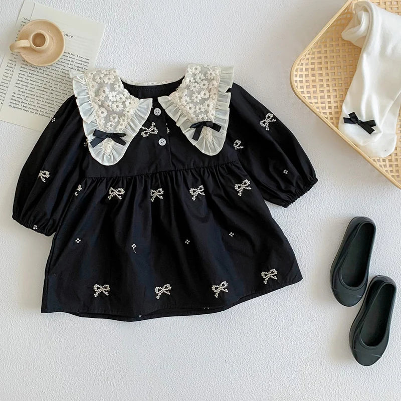 Embroidered Collar Cotton Girls Dress - Kindle Kids ABC - view 6