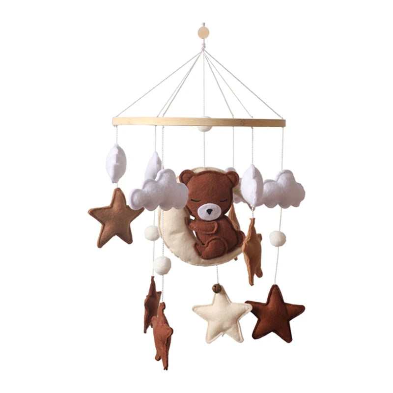 Wooden Crib Mobile with Bear, Moon & Stars — Nursery Bed Bell Toy